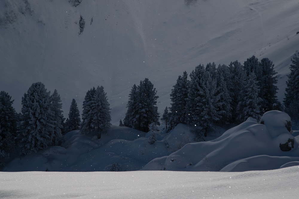 a person riding a snowboard down a snow covered slope