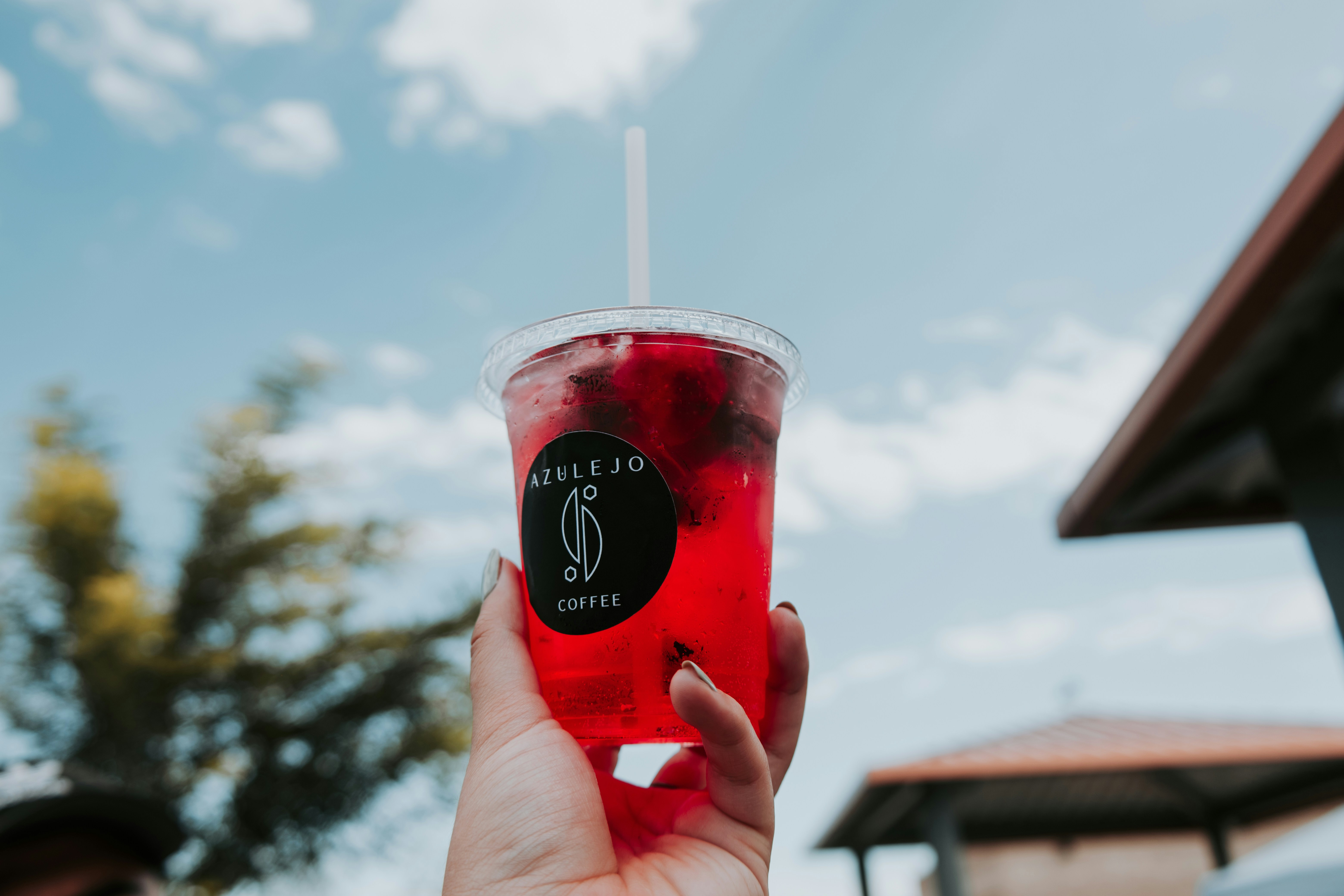 a person holding a drink in their hand