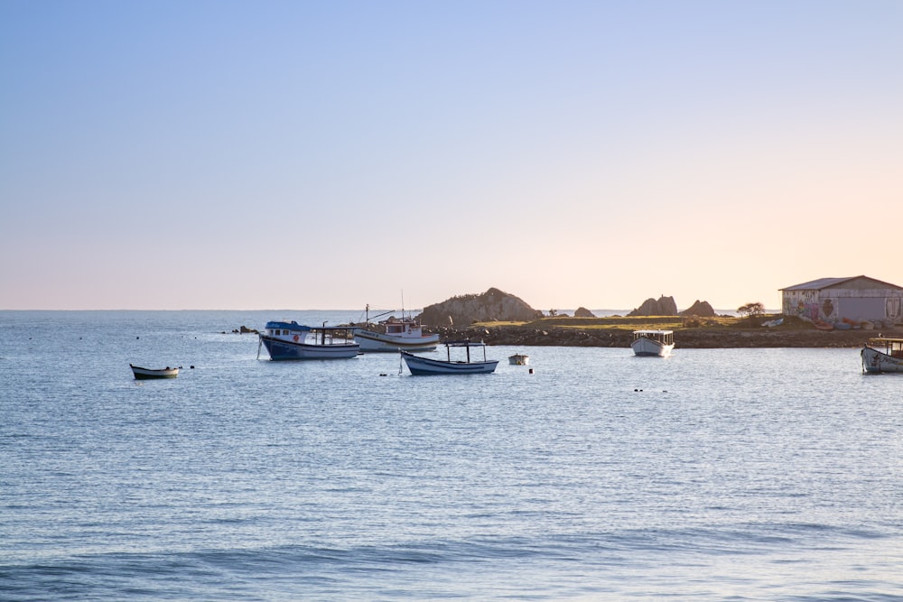 a group of boats floating on top of a body of water