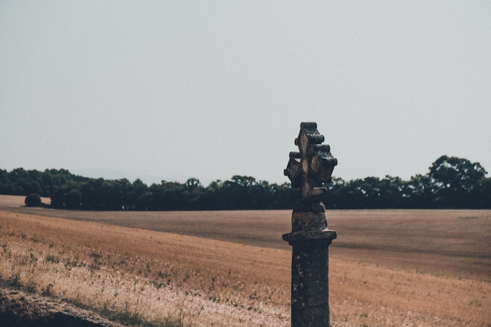 a cross in the middle of a field