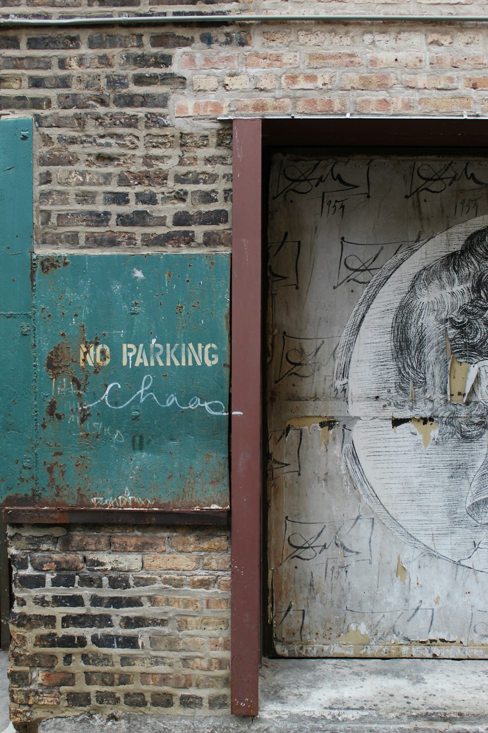 a picture of a man on a building door