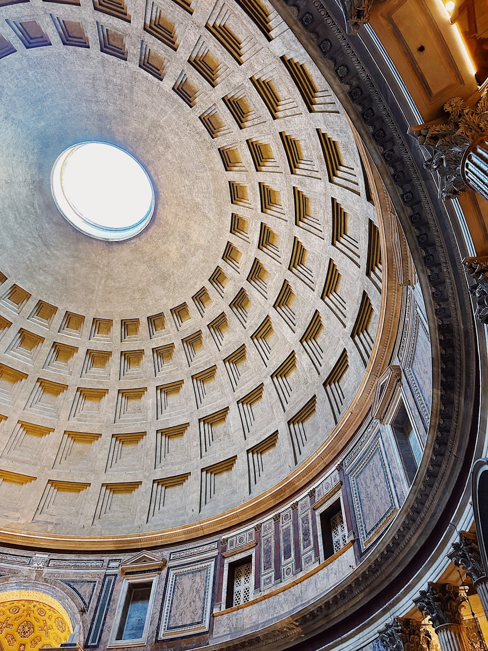 a dome with a clock on the inside of it