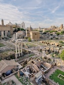 an aerial view of a roman city with ruins