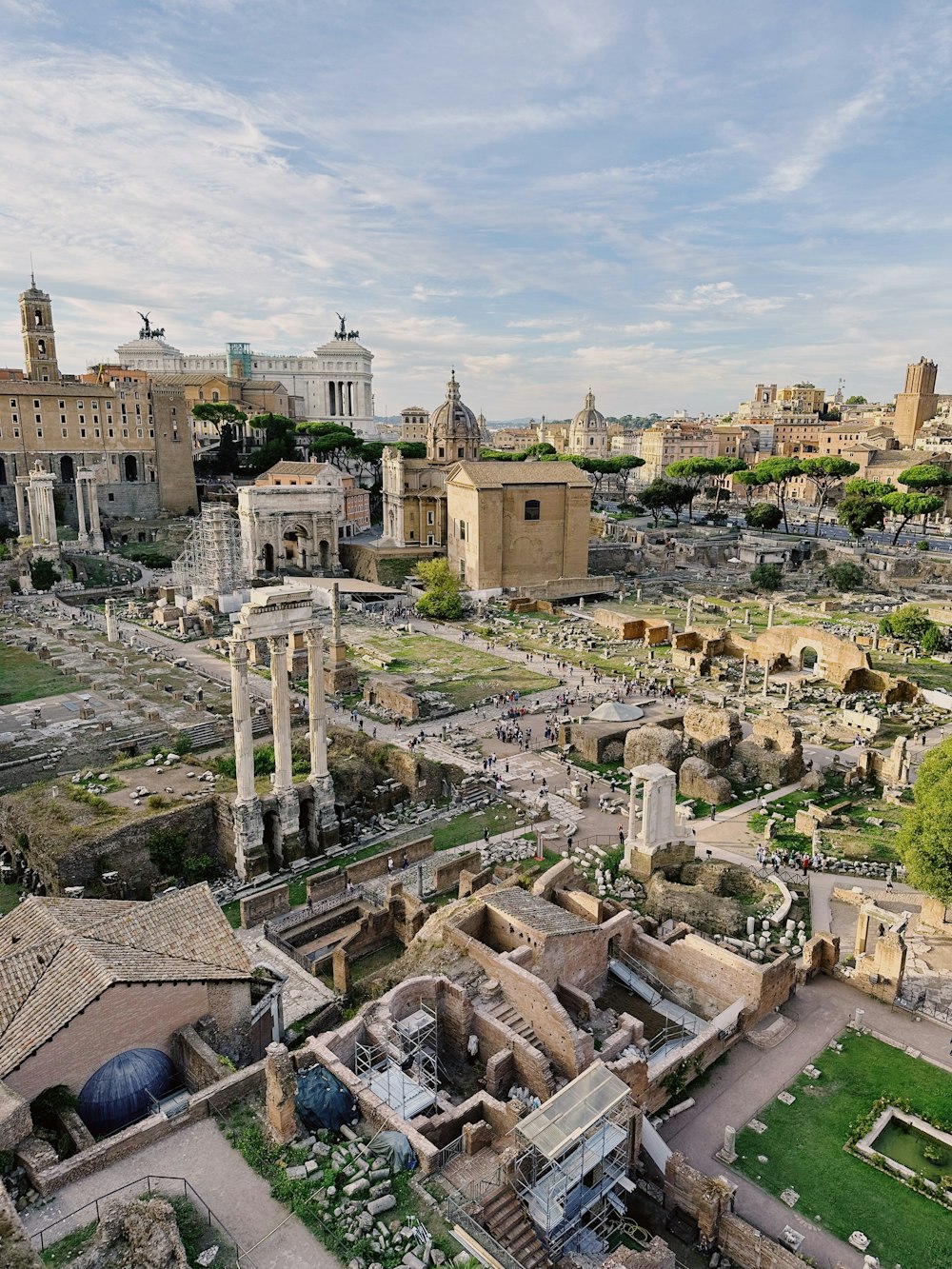 an aerial view of a roman city with ruins