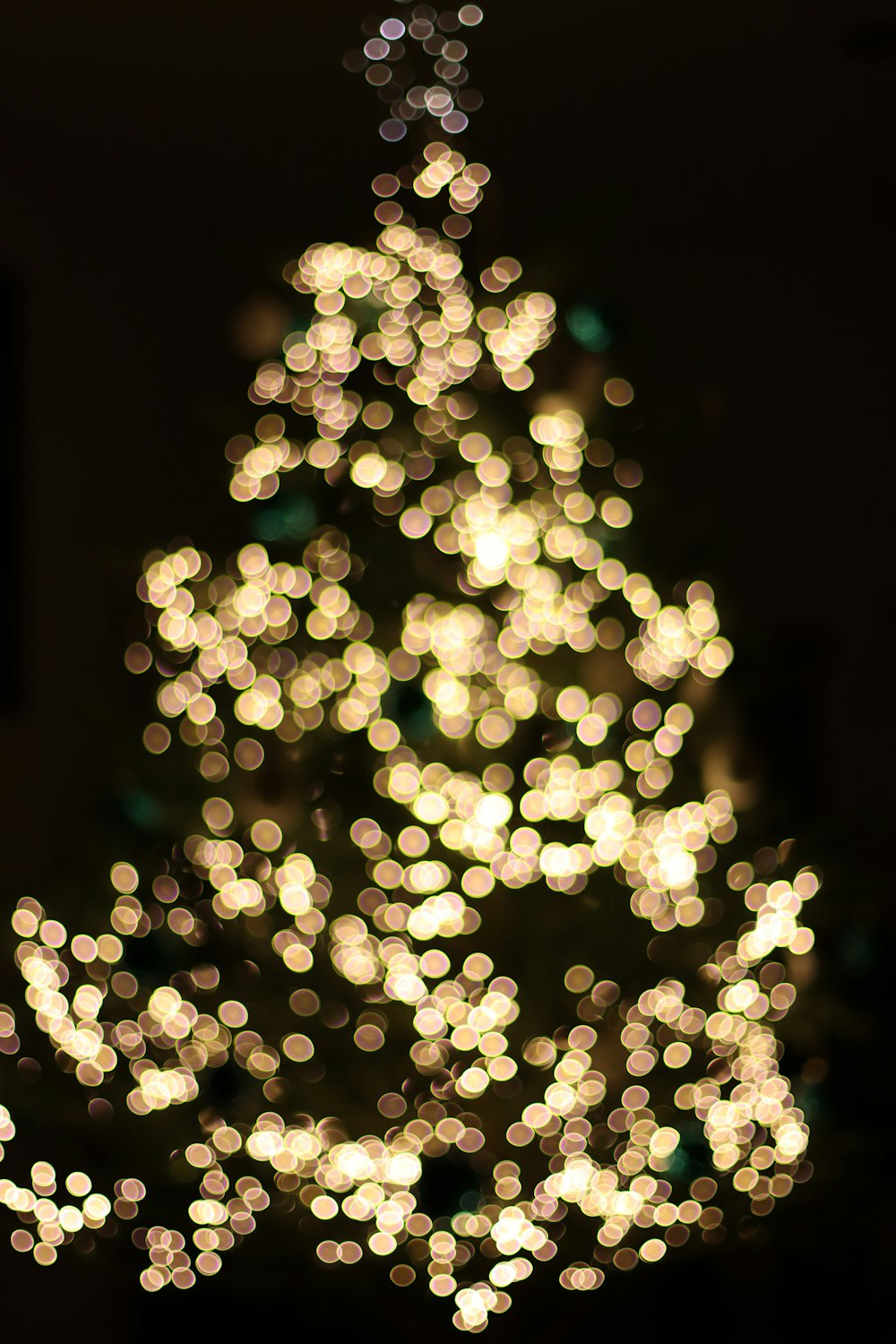 a lit up christmas tree in the dark