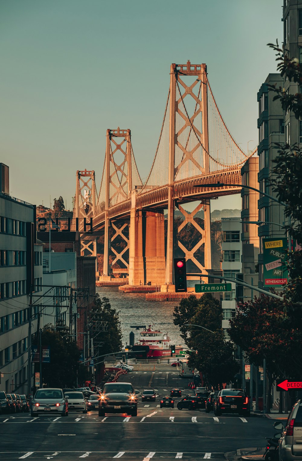 a view of a bridge over a city street