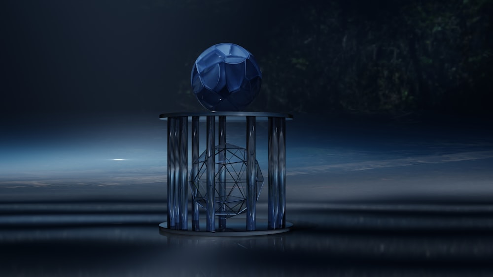 a blue object sitting on top of a table