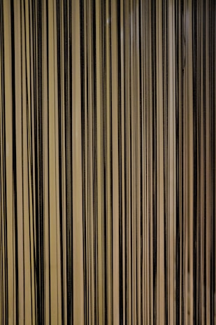 Vertical lines in varying thicknesses and shades are arranged closely together, creating a pattern reminiscent of barcode stripes. The lines alternate between dark brown and lighter beige or tan shades, forming a repetitive and symmetrical design.