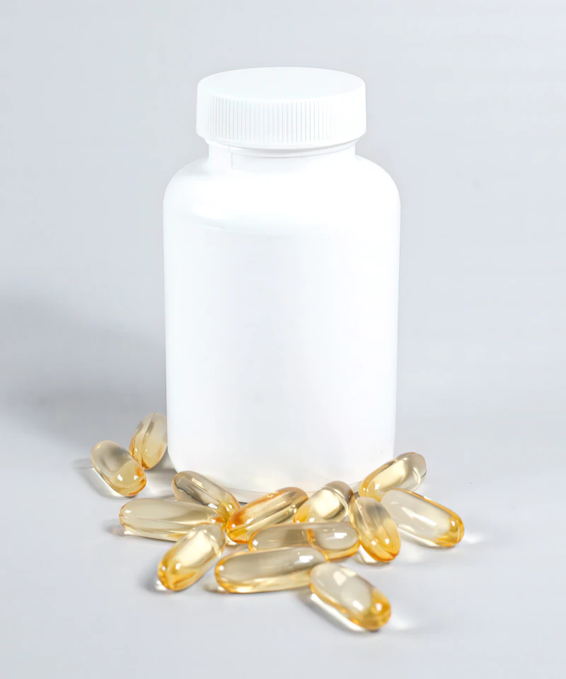 Bottle of fish oil capsules