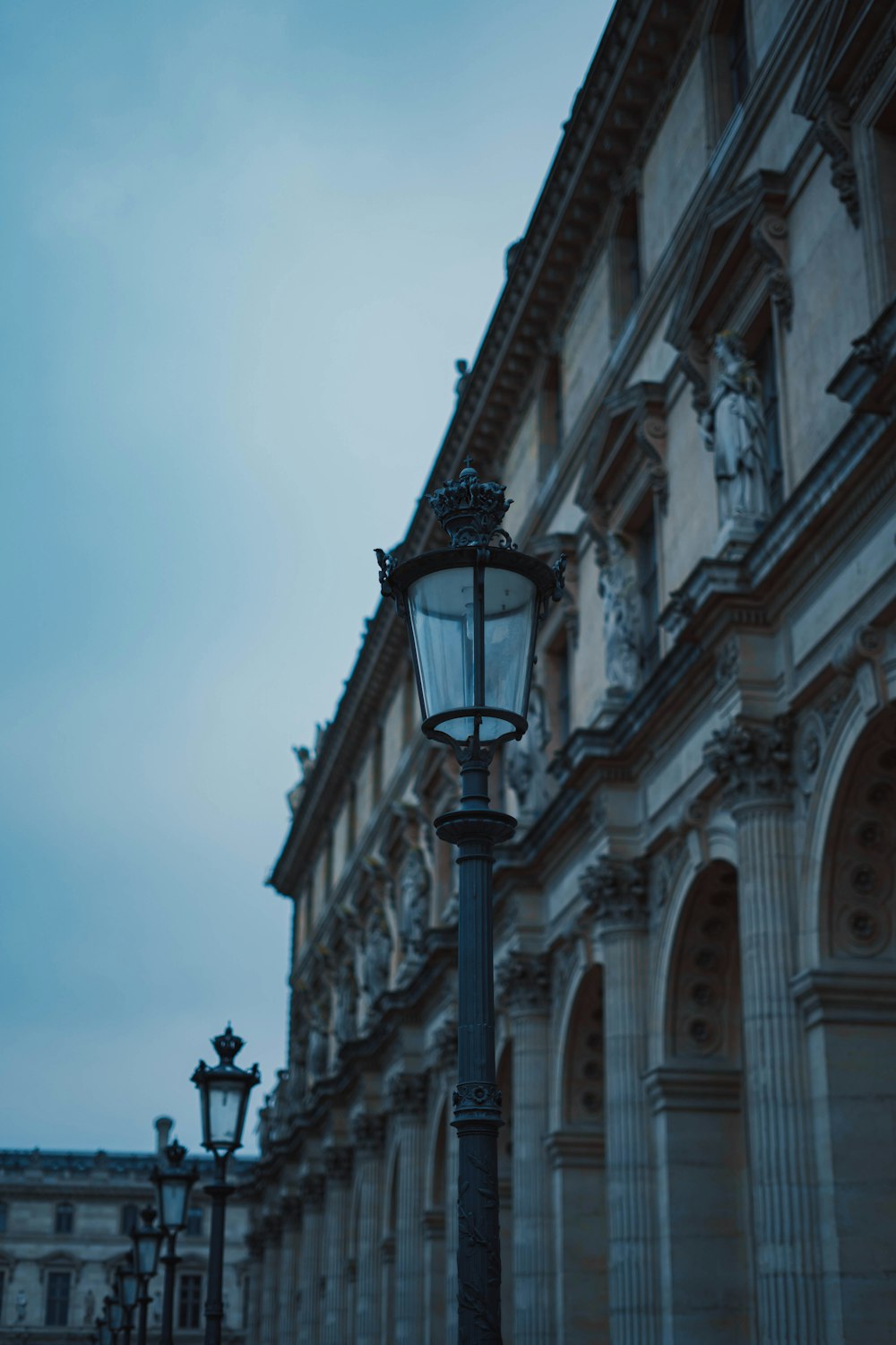 a street light in front of a building