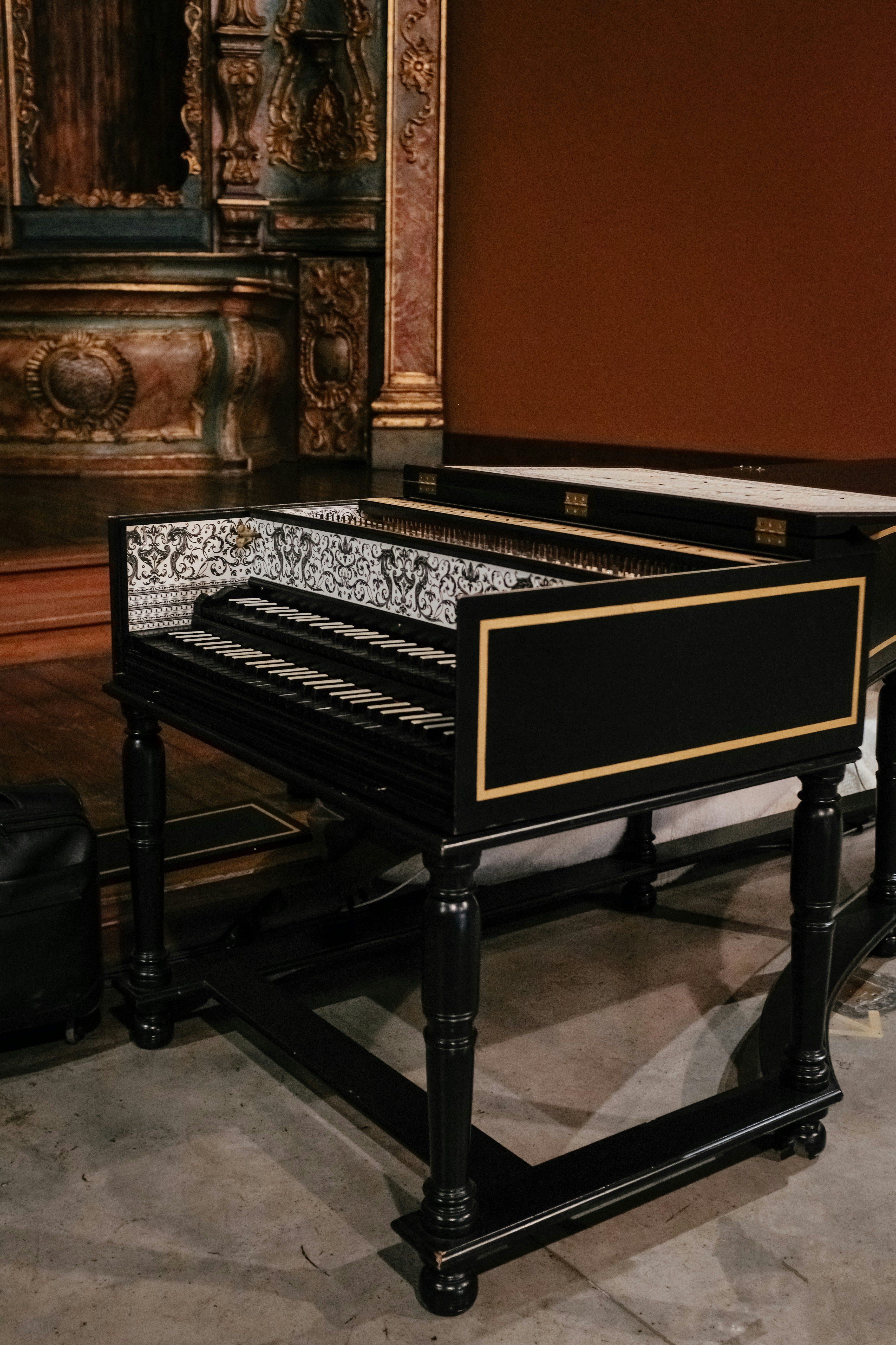 a black and gold coffee table in a room