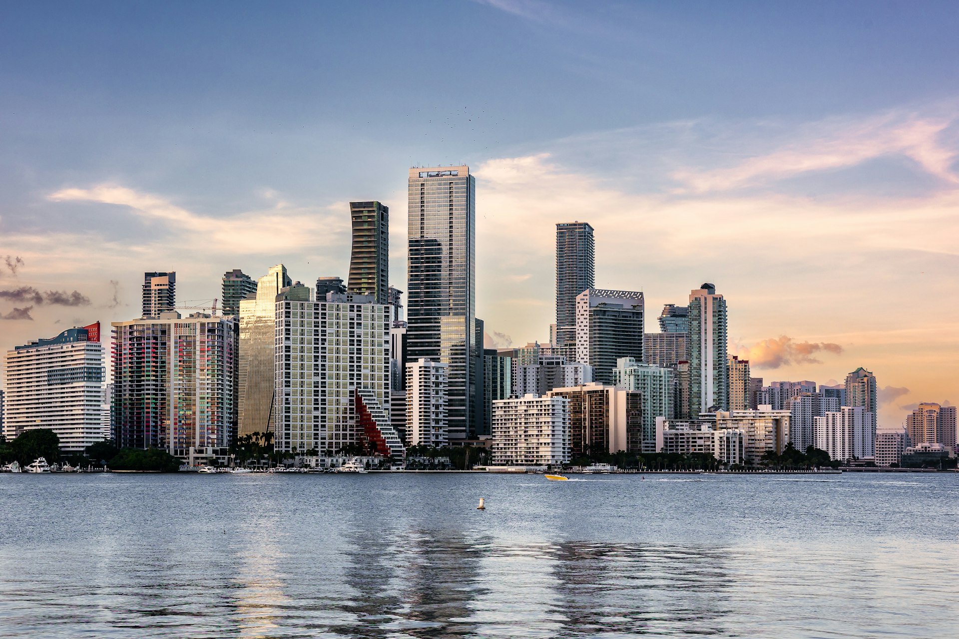 Downtown Miami skyline seen across Biscayne Bay