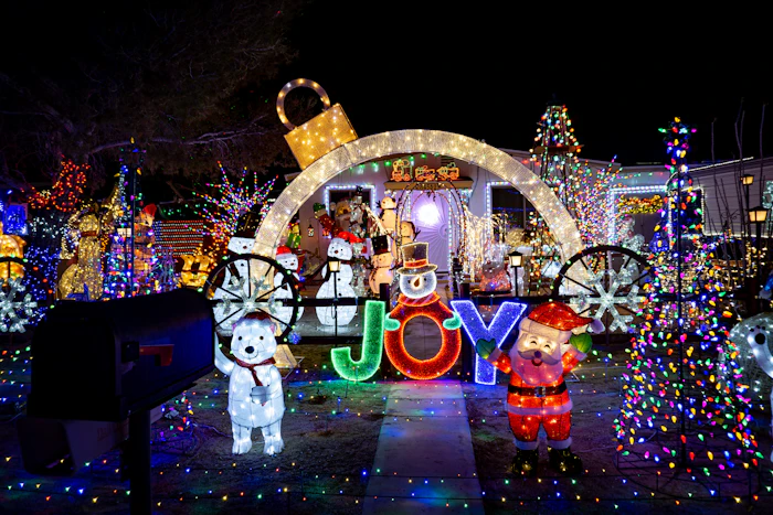 Home decorated with holiday lights