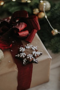 A beautifully wrapped gift box with a ribbon.