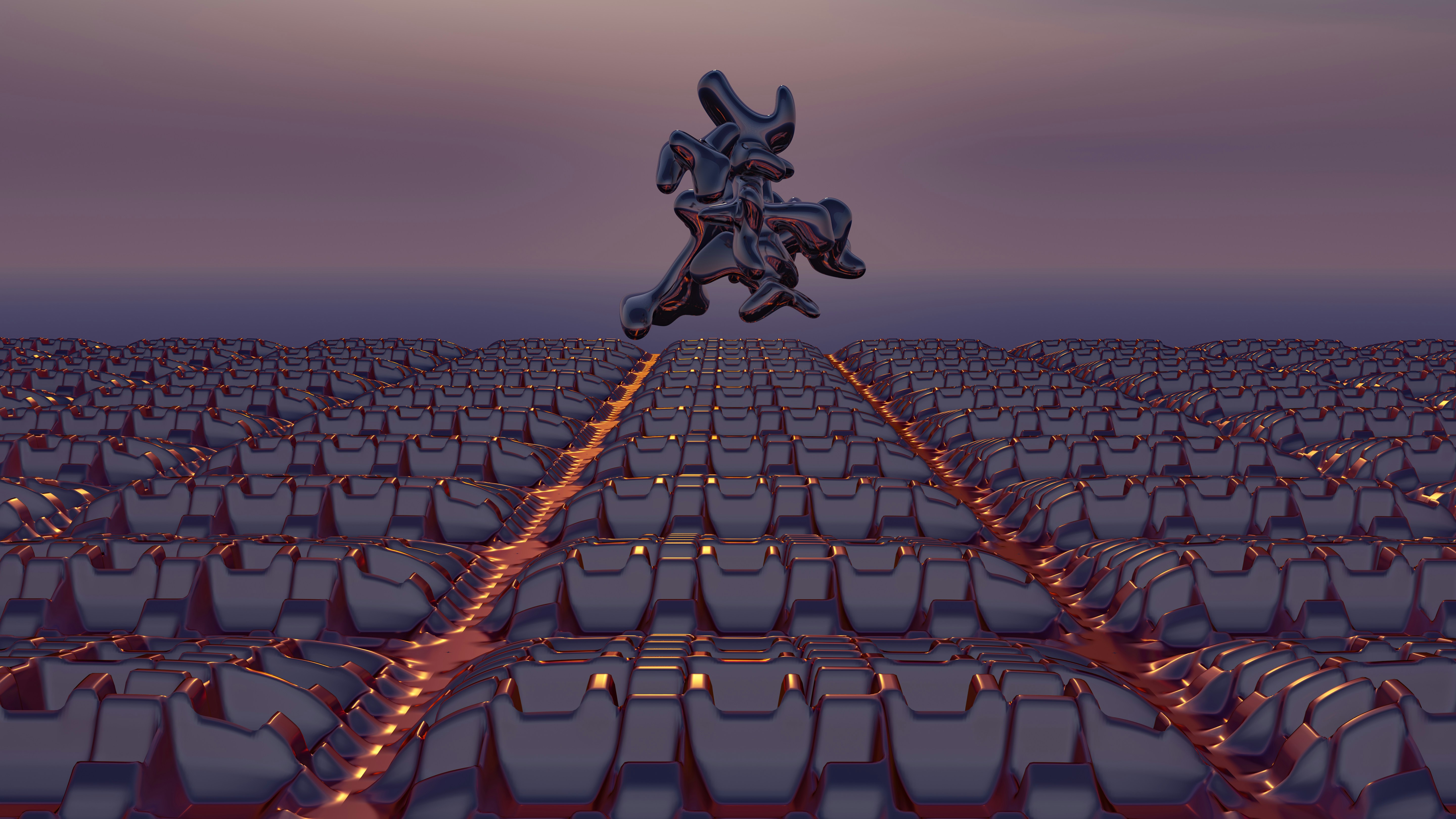 A computer generated image of a large group of chairs