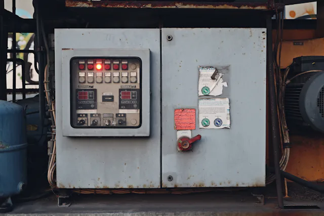 Close-up of an electrical control panel with buttons