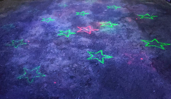 Astrological birth chart with colorful symbols and a glowing star background.