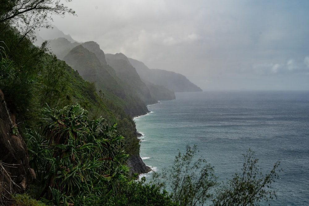 a view of the ocean from a cliff