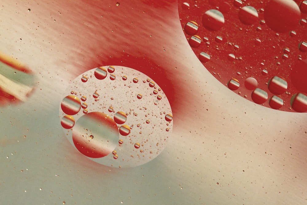 a close up of water droplets on a surface