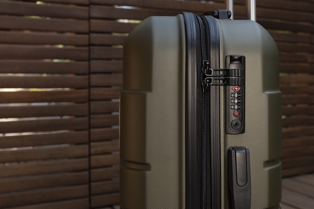 a piece of luggage sitting on top of a wooden floor