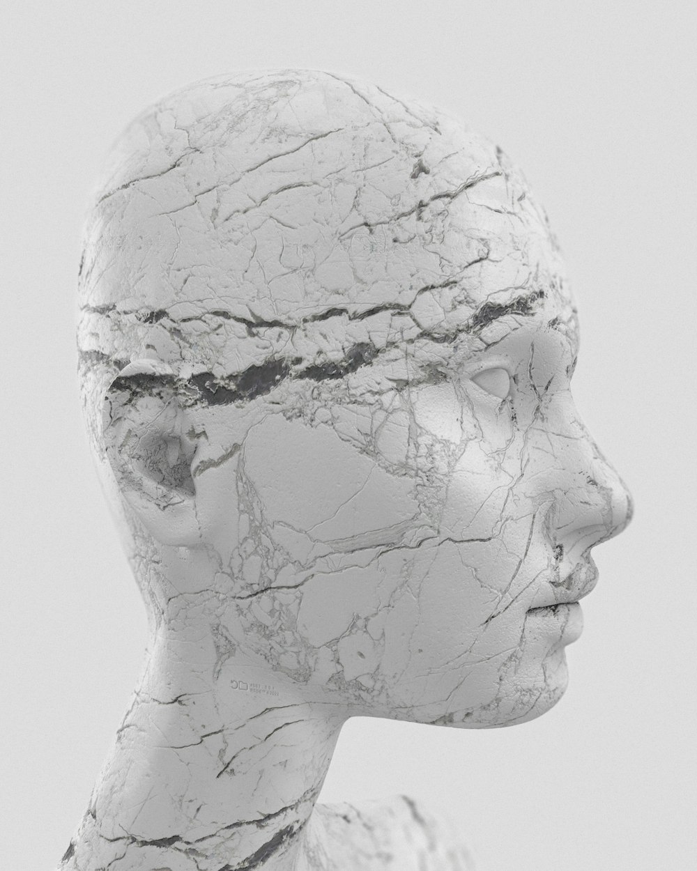 a woman's head with cracked paint on it