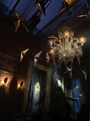 A charming hotel room with artistic touches.