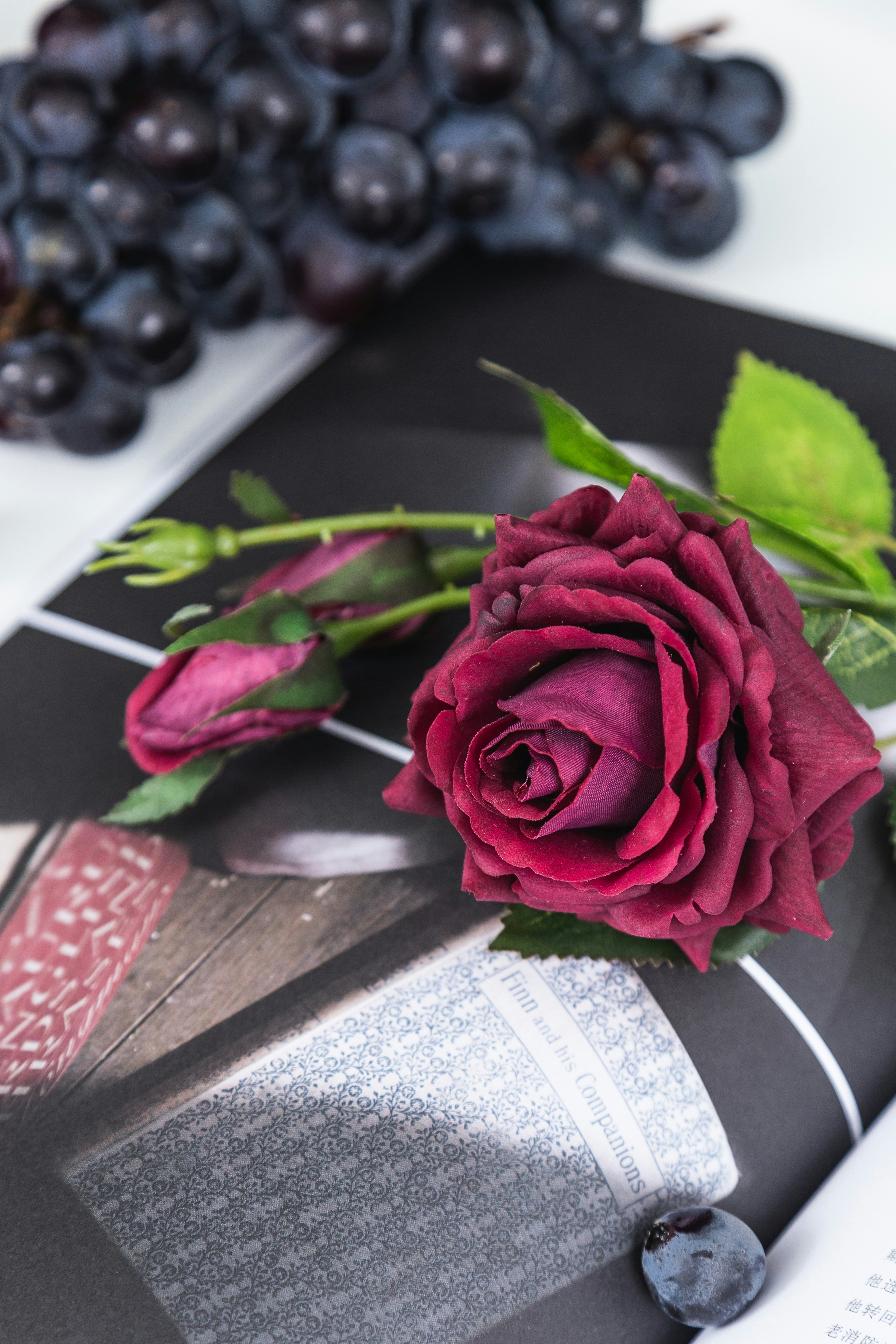 a red rose sitting on top of a book