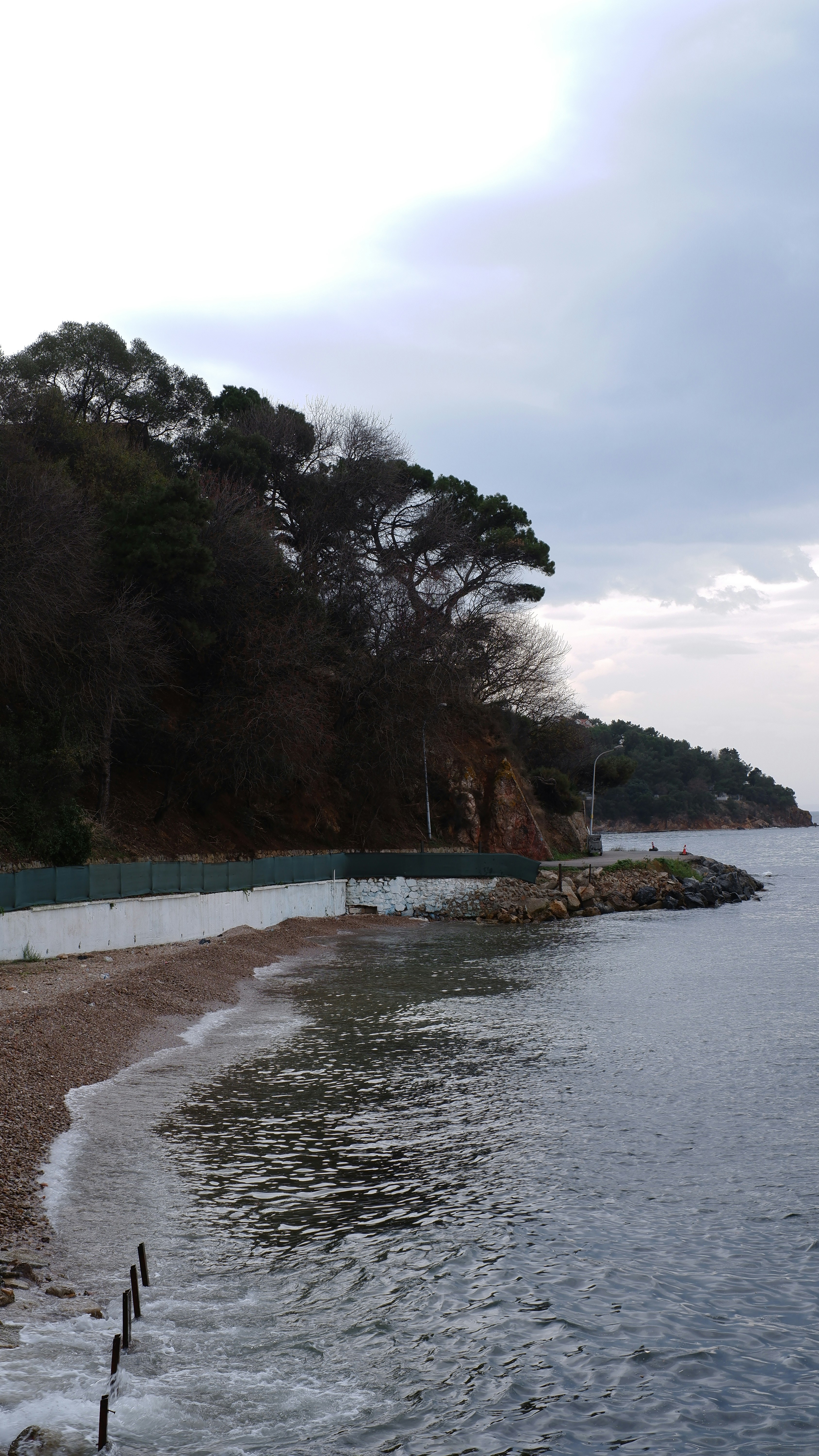a body of water next to a sandy beach