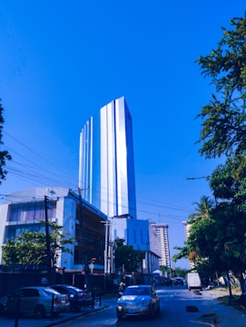 Sunlit office buildings in downtown Los Angeles reflecting the vibrant city life.
