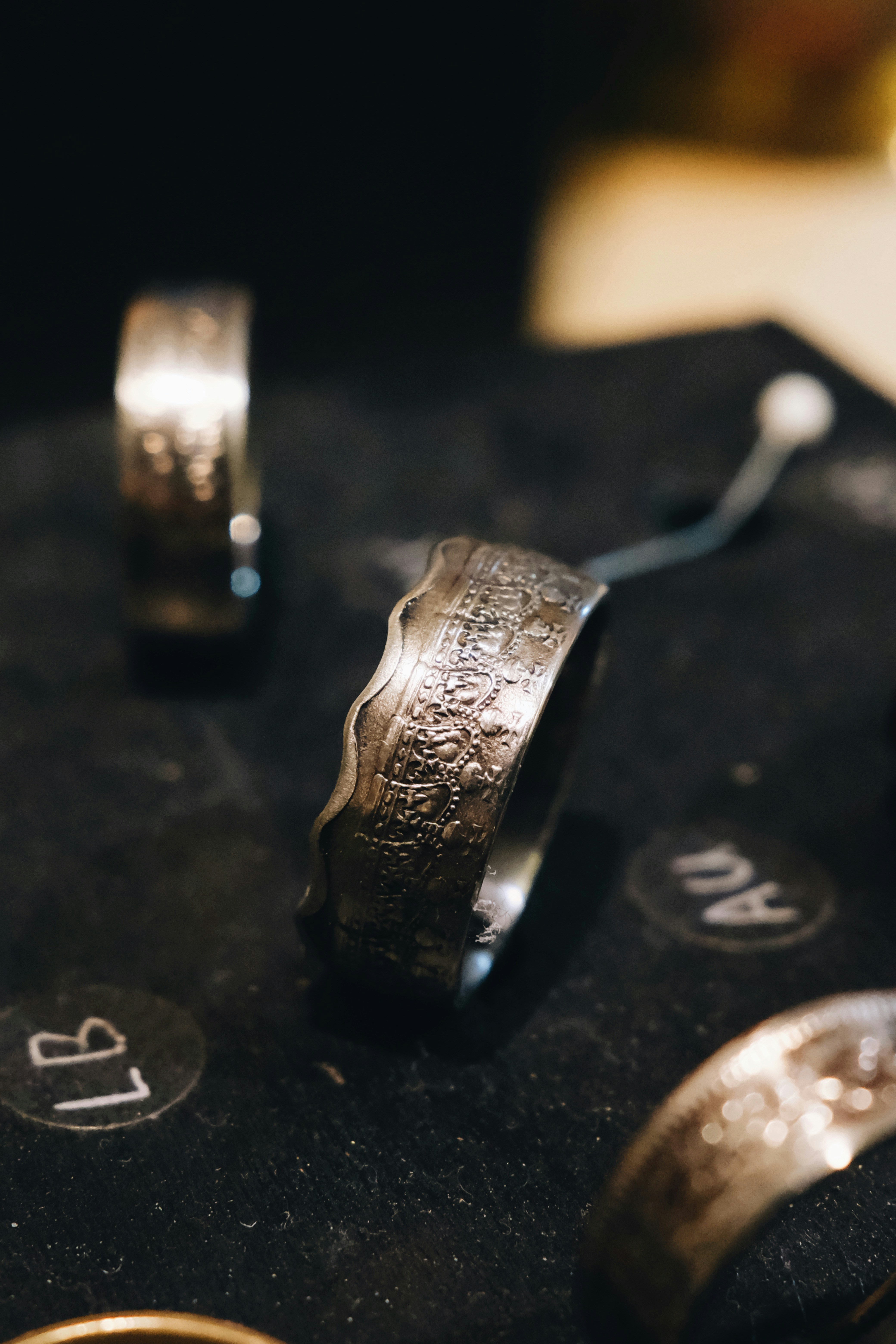 a couple of rings sitting on top of a table