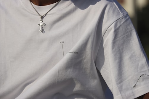 Close-up of a person wearing a Blessedup Apparel tee with a faith-inspired quote.