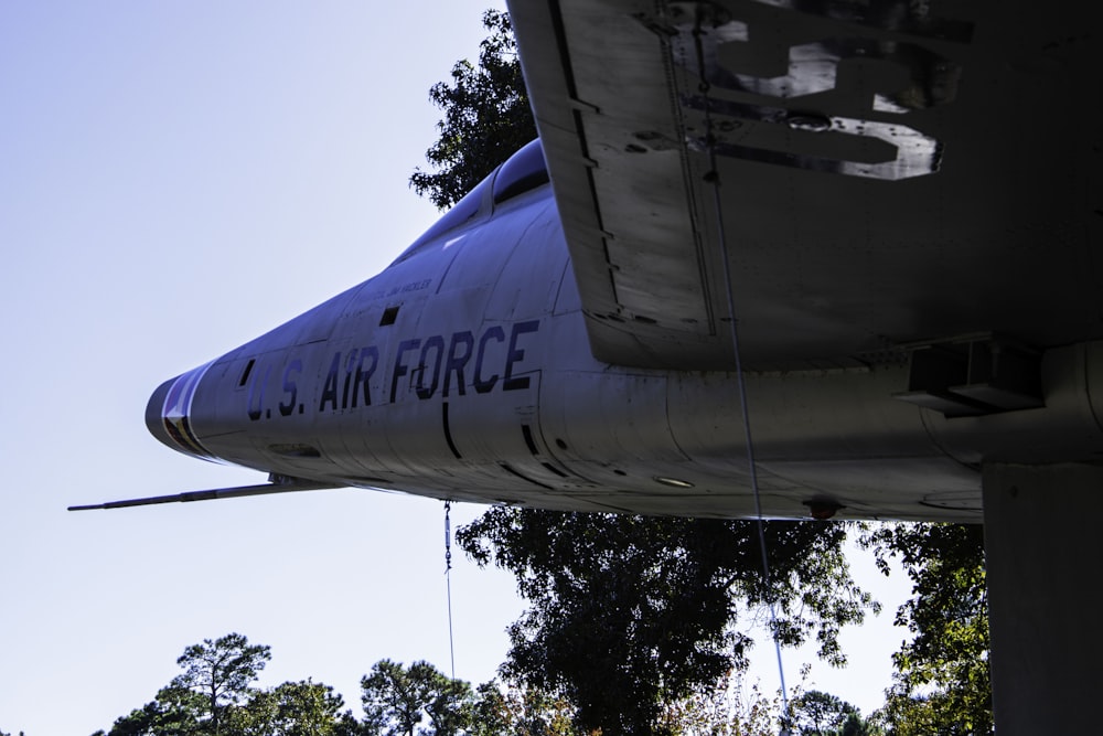a close up of the nose of an air force plane