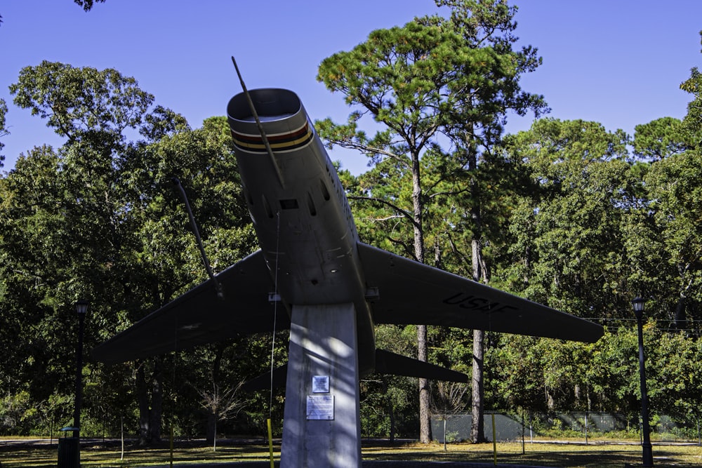 Ein Flugzeug, das im Gras sitzt