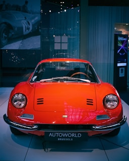 A classic sports car showcased at a car show.