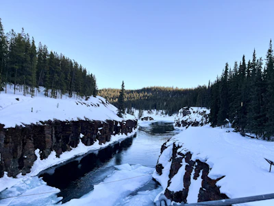 a river running through a snow covered forest