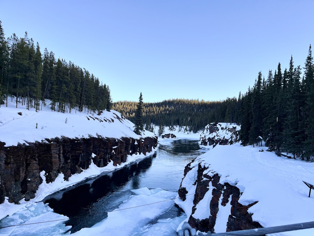 a river running through a snow covered forest