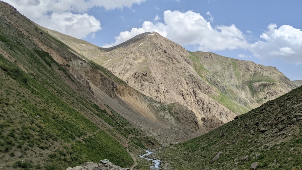 a river running through a lush green valley