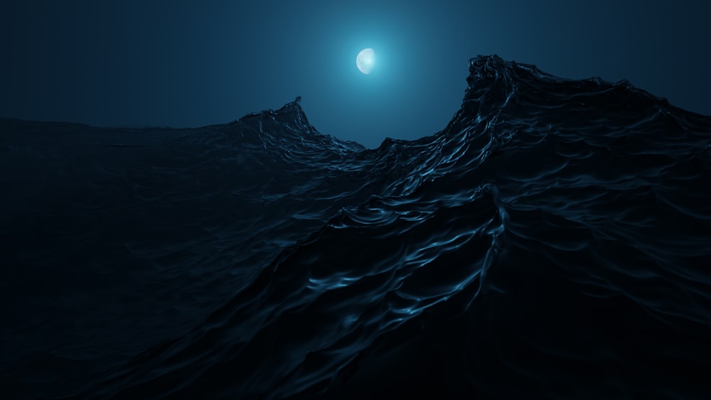 a large wave in the ocean at night