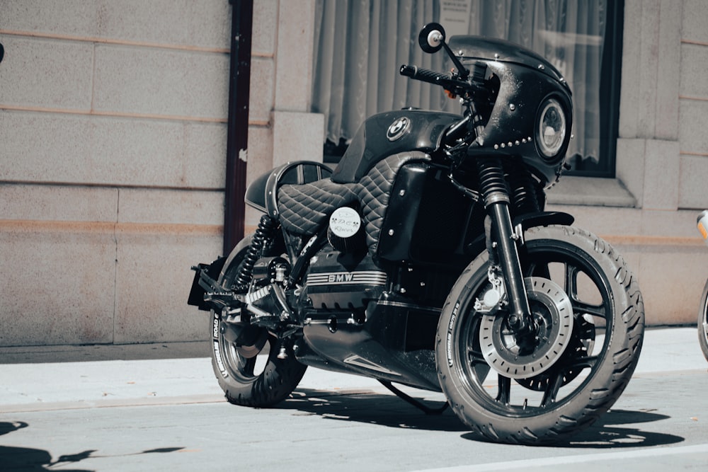 a motorcycle parked on the side of the road