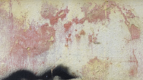 Before photo showing a worn-out, faded wall in a cozy home interior.