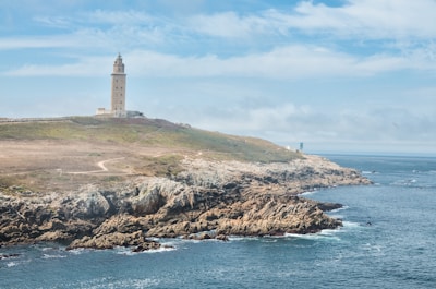 Historic coastal lighthouse standing tall against the ocean waves