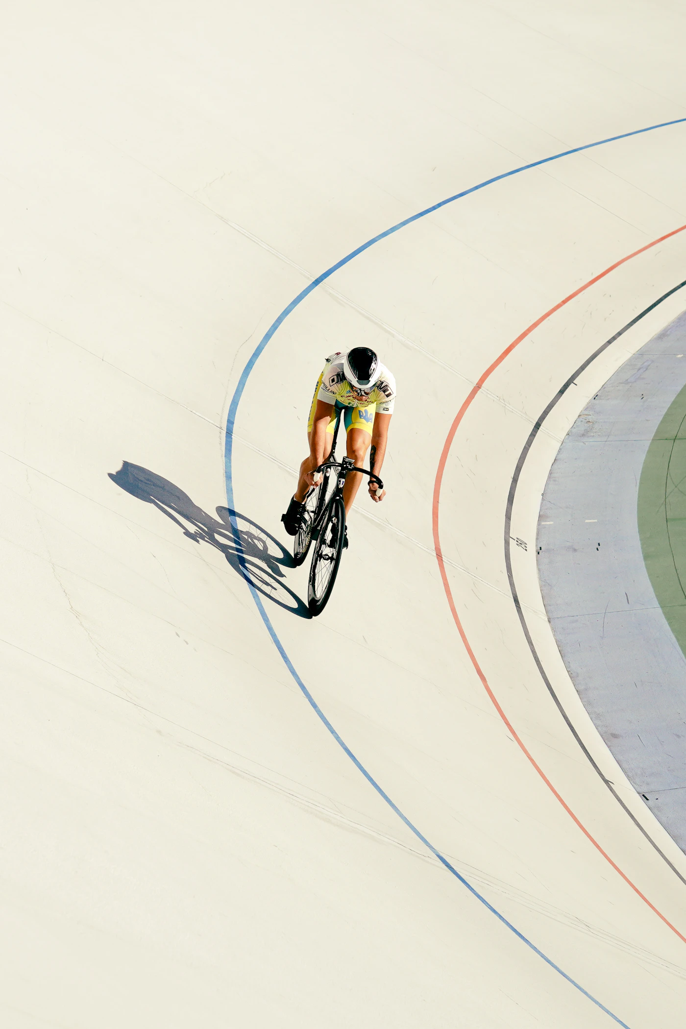 A rider on a banked cycling track. Brian Piccolo Park in Cooper City has a velodrome of its own.