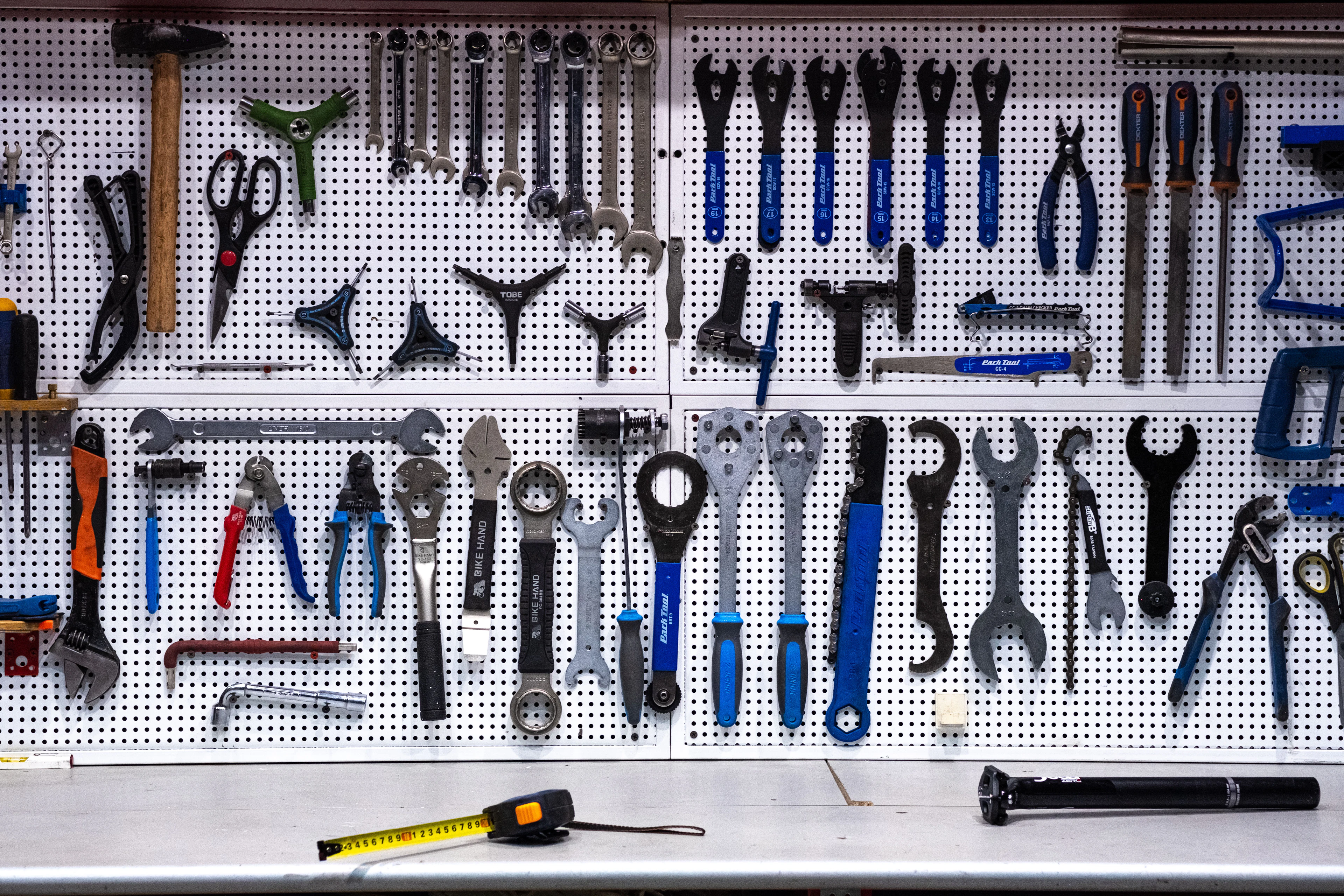 Pegboard wall of hand tools
