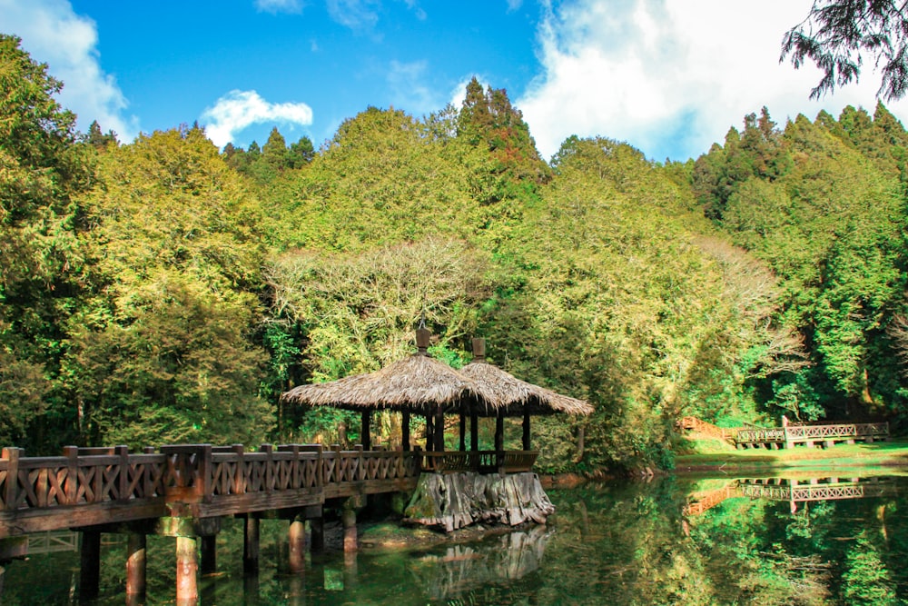 a wooden bridge over a body of water