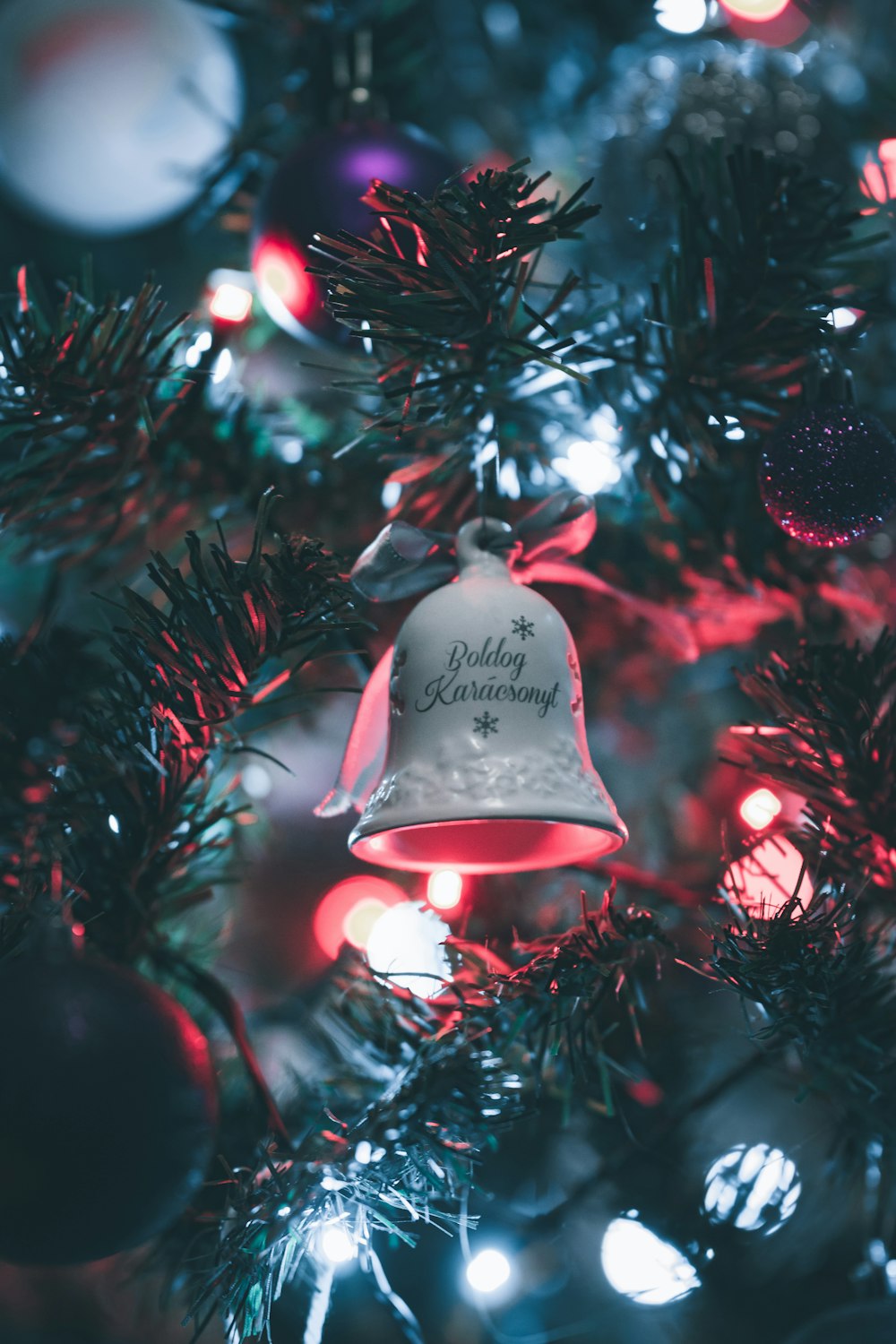 a christmas tree with a bell on it