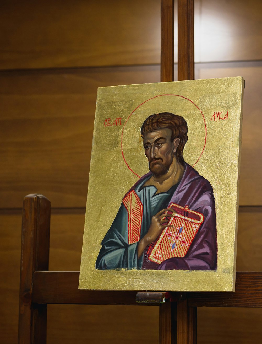 a painting of a man holding a basket