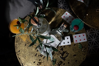 A table with food and drinks, showcasing a casual atmosphere for players.