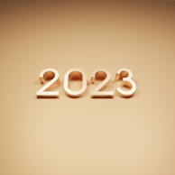 The numbers 2023 are prominently displayed in a three-dimensional style against a smooth, monotone background. The numbers have a metallic, glossy appearance, creating a modern and sleek look.