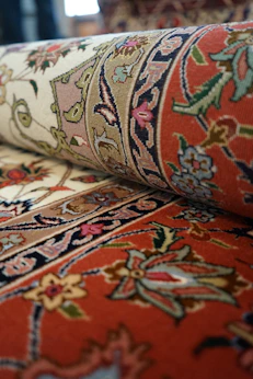 a close up of a rug on a table