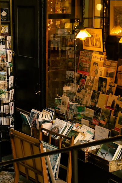 a store front with a lot of books on display